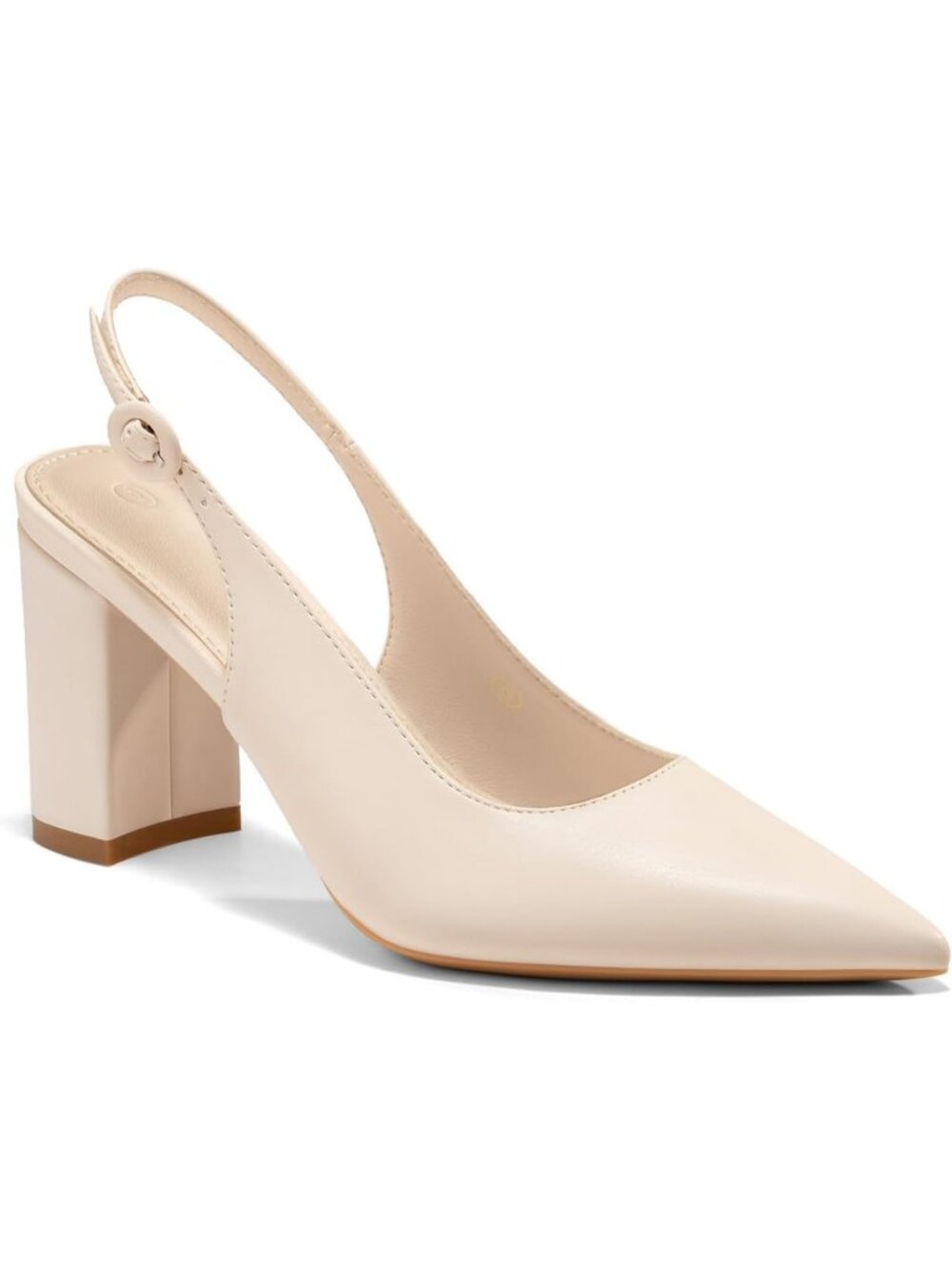 Women's Pu Nude Slingback Chunky Block Heel Pointed Closed Toe Party Dress Shoes